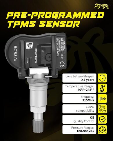 Oktiger 315MHz TPMS Sensor Pre-Programmed Fits for Jeep Wrangler 2007-2012, Grand Cherokee 2005-2007, Liberty 2005-2012, Compass 2007-2017, Patriot, for Dodge Charger Durango Caravan, OE#68078861AA in Kuwait