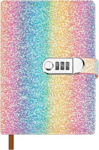 Rainbow Glitter Lockable Password Notebook A5 Journal with 3-Dial Combination Lock | Privacy Protection Diary & Study Planner (240 pages /120 sheets)​ in Kuwait