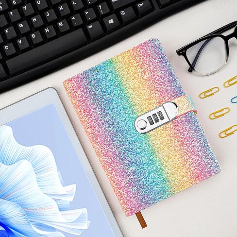 Rainbow Glitter Lockable Password Notebook A5 Journal with 3-Dial Combination Lock | Privacy Protection Diary & Study Planner (240 pages /120 sheets)​ in Kuwait