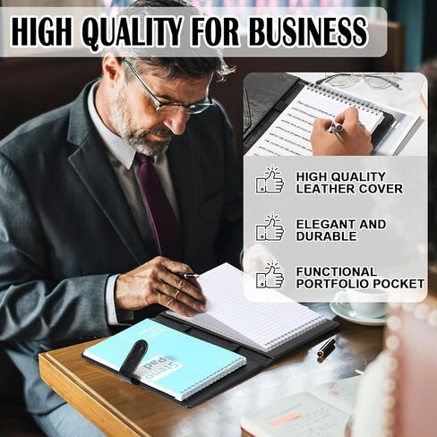 PU Leather Steno Pads Holder With 5 Pcs 6 x 9 spiral bound steno notepad Steno Pad Cover Business Padfolio Organizer With Pen Loop for Men Office(Black) in Saudi Arabia