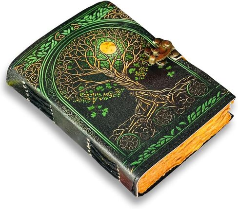 Tree of Life Leather Travel journal For Women with lock Premium Print - 7"X5" 200 Vintage Deckle Paper - Journal for men - Leather Bound Journals for women Best New Job Gifts for Women & Men Green Tr in Saudi Arabia