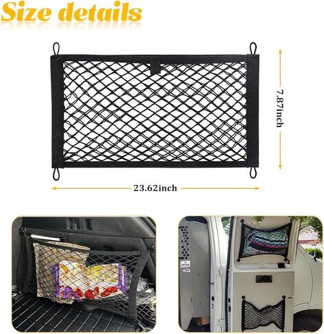 Osilly 2PCS Car Small Cargo Net Pocket, Stretchable Elastic Vehicle Storage Mesh Net with Mounting Screws & Hooks, Auto Cargo Netting Storage Pouch, Universal for SUV RV Pickup (9.84'' x 23.62'') in Kuwait