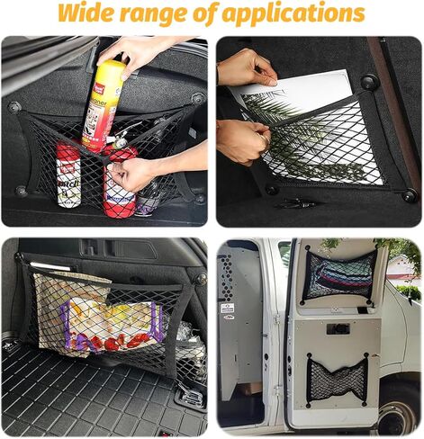 Osilly 2PCS Car Small Cargo Net Pocket, Stretchable Elastic Vehicle Storage Mesh Net with Mounting Screws & Hooks, Auto Cargo Netting Storage Pouch, Universal for SUV RV Pickup (9.84'' x 23.62'') in Kuwait