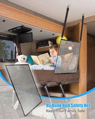شبكة أمان للسرير بطابقين RV مع أجهزة كاملة مقاس 45 × 24 بوصة حاجز حماية شبكي قابل للتعديل للأسرة العلوية، حماية من السقوط لمقطورة التخييم المتنقلة للعجلات الخامسة، تناسب إطارات السرير الخشبية فقط in Kuwait