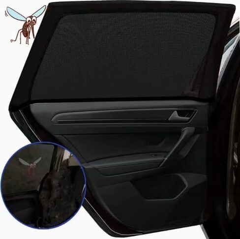 4 Pcs Full Set Car Window Screens for SUV, Front & Rear Window Sun Shade Mesh Covers, UV Protection & Anti-Mosquito Car Side Window Net, Breathable Ventilated Design in Kuwait