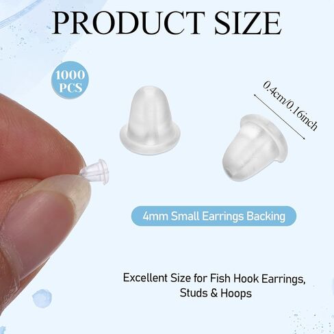 1000 Pcs Silicone Earring Backs, Soft Earring Backs 4mm Small Earrings Backing Clear Ear Safety Back Pads Clutch Stopper Replacement for Fish Hook Earrings Studs Hoops in Saudi Arabia