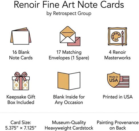 Renoir Impressionist Note Cards — 16 Blank Art Cards with Envelopes in Keepsake Gift Box in Saudi Arabia