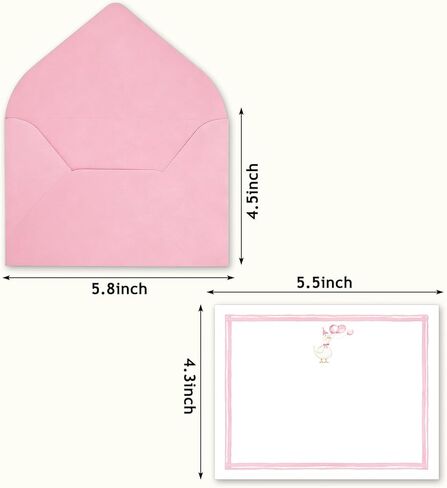 Whaline 24Pcs Silly Goose Flat Blank Notes with Envelopes Blank Index Cards Pink Stripe Goose Non Folding Double-Sided Note Cards for Baby Shower Birthday, 5.5 x 4.3 Inch in Kuwait