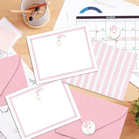 Whaline 24Pcs Silly Goose Flat Blank Notes with Envelopes Blank Index Cards Pink Stripe Goose Non Folding Double-Sided Note Cards for Baby Shower Birthday, 5.5 x 4.3 Inch in Kuwait