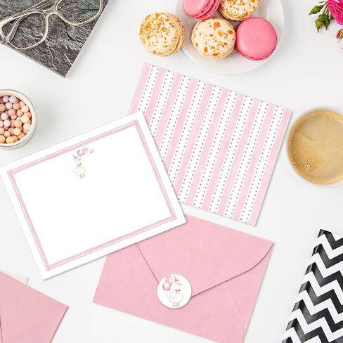 Whaline 24Pcs Silly Goose Flat Blank Notes with Envelopes Blank Index Cards Pink Stripe Goose Non Folding Double-Sided Note Cards for Baby Shower Birthday, 5.5 x 4.3 Inch in Kuwait