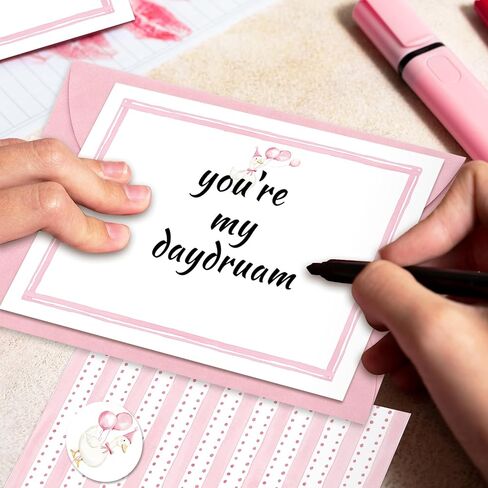Whaline 24Pcs Silly Goose Flat Blank Notes with Envelopes Blank Index Cards Pink Stripe Goose Non Folding Double-Sided Note Cards for Baby Shower Birthday, 5.5 x 4.3 Inch in Kuwait