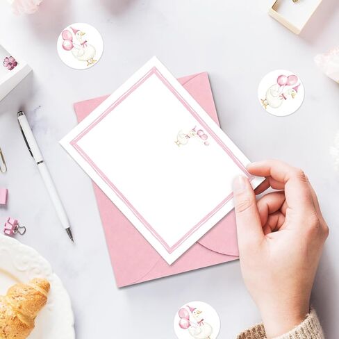 Whaline 24Pcs Silly Goose Flat Blank Notes with Envelopes Blank Index Cards Pink Stripe Goose Non Folding Double-Sided Note Cards for Baby Shower Birthday, 5.5 x 4.3 Inch in Kuwait