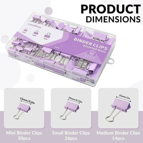 90 Count Binder Clips Assorted Sizes, Paper Binder Clips (0.6inch 0.75inch 1inch), Metal Paper Clamps for Office and Home, Purple in Saudi Arabia