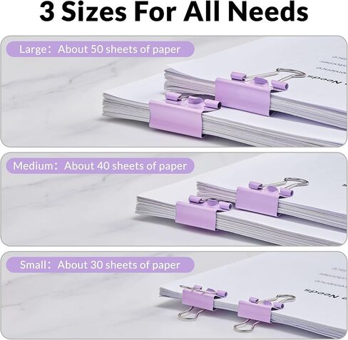 90 Count Binder Clips Assorted Sizes, Paper Binder Clips (0.6inch 0.75inch 1inch), Metal Paper Clamps for Office and Home, Purple in Saudi Arabia