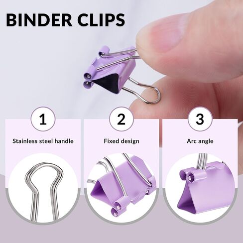 90 Count Binder Clips Assorted Sizes, Paper Binder Clips (0.6inch 0.75inch 1inch), Metal Paper Clamps for Office and Home, Purple in Saudi Arabia