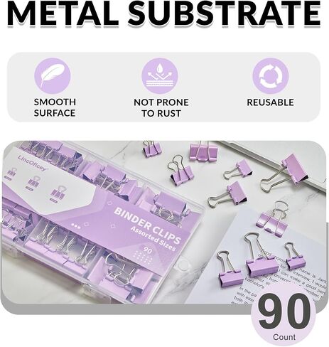 90 Count Binder Clips Assorted Sizes, Paper Binder Clips (0.6inch 0.75inch 1inch), Metal Paper Clamps for Office and Home, Purple in Saudi Arabia