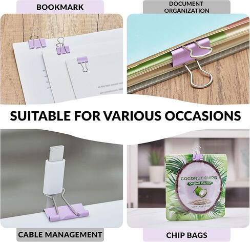 90 Count Binder Clips Assorted Sizes, Paper Binder Clips (0.6inch 0.75inch 1inch), Metal Paper Clamps for Office and Home, Purple in Saudi Arabia