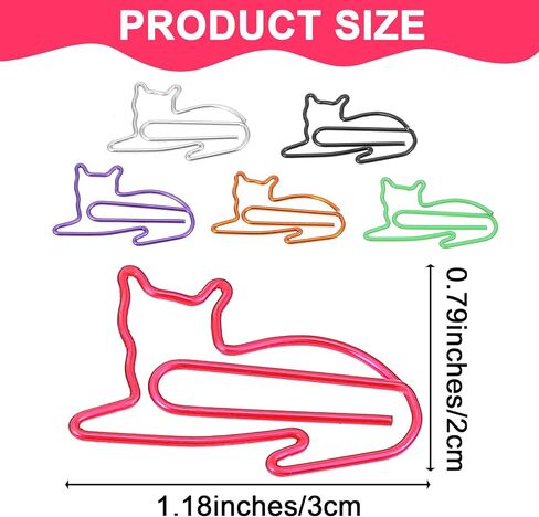 100 Pcs Cat Paper Clips Cute Animal Paper Clips Fun Shaped Paperclips Multicolor Bookmarks Small Office School Supplies Teachers Students Women Cat Lover Coworkers Desk Accessories in Kuwait