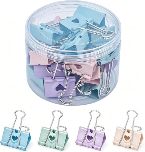 BAYTORY 40Pcs Pastel Binder Clips, 3/4 Inch (19 mm) Small Binder Clips, with Clear Storage Container, Paper Clamps for School Teachers Office Supplies (19 mm) in Kuwait