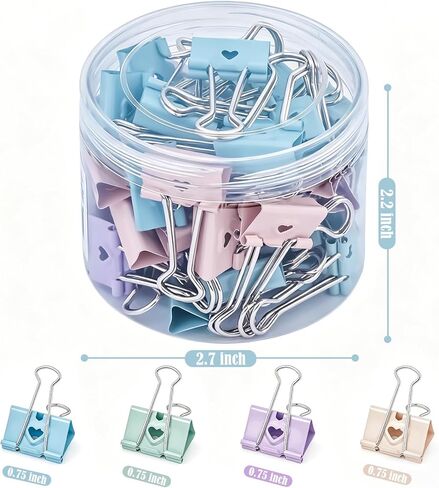 BAYTORY 40Pcs Pastel Binder Clips, 3/4 Inch (19 mm) Small Binder Clips, with Clear Storage Container, Paper Clamps for School Teachers Office Supplies (19 mm) in Kuwait