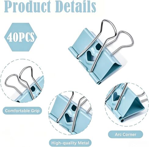 BAYTORY 40Pcs Pastel Binder Clips, 3/4 Inch (19 mm) Small Binder Clips, with Clear Storage Container, Paper Clamps for School Teachers Office Supplies (19 mm) in Kuwait