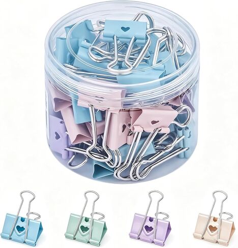 BAYTORY 40Pcs Pastel Binder Clips, 3/4 Inch (19 mm) Small Binder Clips, with Clear Storage Container, Paper Clamps for School Teachers Office Supplies (19 mm) in Kuwait