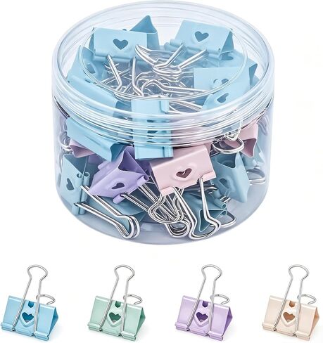 BAYTORY 40Pcs Pastel Binder Clips, 3/4 Inch (19 mm) Small Binder Clips, with Clear Storage Container, Paper Clamps for School Teachers Office Supplies (19 mm) in Kuwait