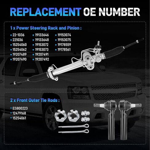 Rack and Pinion Steering Assembly Compatible with 2007-2014 Cadillac Escalade ESV EXT, Chevrolet Silverado Suburban 1500 Tahoe Avalanche, GMC Sierra Yukon XL 1500, 2 Outer Tie Rods, Replace #22-1036 in Saudi Arabia