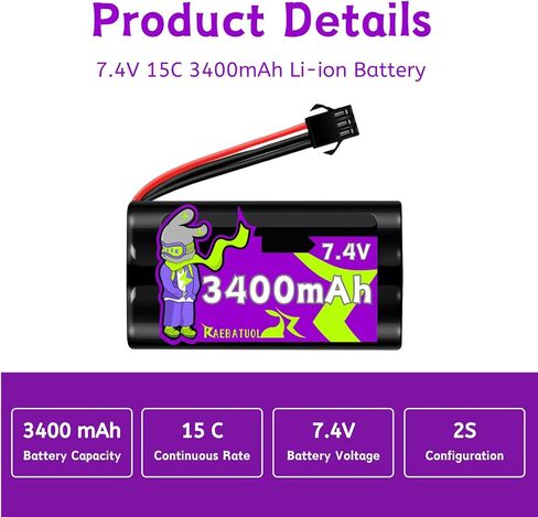 2 Batteries Compatible with G03060R Huina 1575 DE43 DE60 Racing Car New Version Amphibious RC Trucks,3400mAh 7.4V Li-ion with Charger and Strap in Saudi Arabia