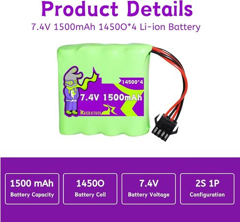 2S 7.4V 1500mAh SM4P Plug Li-ion Batteries for1:12 Monster, DE36W,Bluejay Remote Control Car, DE65 1809 RC Cars / DE36,2.4GHz High Speed RC Cars Toys, RC Truck with Charge -2Pcs in Saudi Arabia