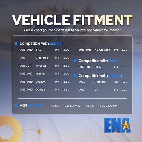 مستشعر الضغط المطلق المنوع ENA متوافق مع 2015 2016 2017 2018 2019 2020 Toyota Subaru Scion 4Runner 86 Outback Forester Legacy BRZ Impreza XV Crosstrek FRS لاستبدال AS468 AS643 in Kuwait