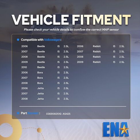 ENA Manifold Absolute Pressure Sensor Compatible with 2006 2007 2008 2009 2010 VW Volkswagen Jetta Beetle Rabbit Bora Replacement for AS425 036906051G in Kuwait
