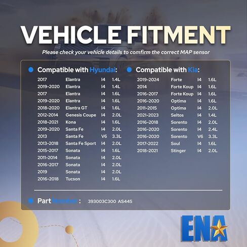 مستشعر الضغط المطلق المنوع ENA متوافق مع 2020 2021 2022 2023 2024 Kia ​​Hyundai Forte Optima Sorento Soul Stinger Seltos Forte Koup Elantra Sonata Santa Fe Sport لاستبدال AS451 in Kuwait