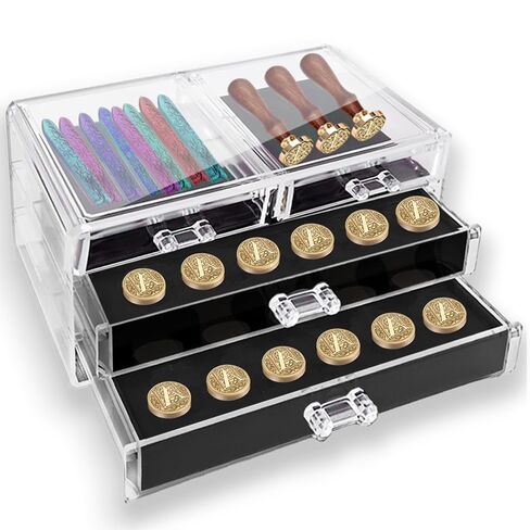 Wax Seal Stamp Storage Sealing Stamp Heads Holder Organizer 54 Slot Clear Acrylic Wax Stamps Storage Case with 3 Removable Drawers in Saudi Arabia
