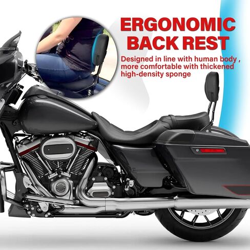 شريط Sissy مقاس 22 بوصة متوافق مع Harley Touring Street Glide Electra Glide Road King CVO 2009-2024، وسادة مسند ظهر خلفية للركاب قابلة للفصل لـ Harley Touring in Kuwait
