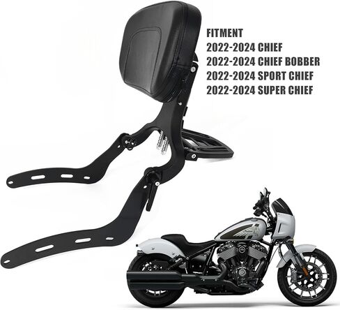 Multi-Purpose Adjustable Sissy Bar Backrest Pad with Luggage Rack Driver Passenger Compatible with 2022-2024 Indian Chief Bobber Sport Chief Super Chief(Black) in Saudi Arabia