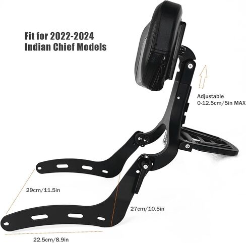 Multi-Purpose Adjustable Sissy Bar Backrest Pad with Luggage Rack Driver Passenger Compatible with 2022-2024 Indian Chief Bobber Sport Chief Super Chief(Black) in Saudi Arabia