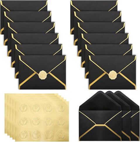 Avxdbr 50pcs A7 مغلفات 5 × 7 بوصة مغلفات بطاقة مع الحدود الذهبية على شكل حرف V مظروف دعوة رفرف لمكتب هدايا دعوة الزفاف بطاقات التخرج in Kuwait