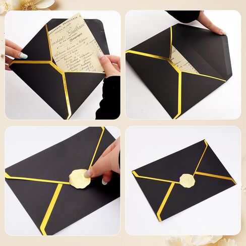 Avxdbr 50pcs A7 مغلفات 5 × 7 بوصة مغلفات بطاقة مع الحدود الذهبية على شكل حرف V مظروف دعوة رفرف لمكتب هدايا دعوة الزفاف بطاقات التخرج in Kuwait