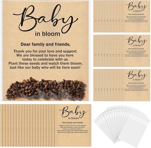 Fumete 100 Sets Baby Shower Seed Packet Favors Plastic Self Adhesive Bags Wildflower Baby in Bloom Kraft Organizer Storage Bag for Party Gift Favors, No Seeds(Classic) in Kuwait