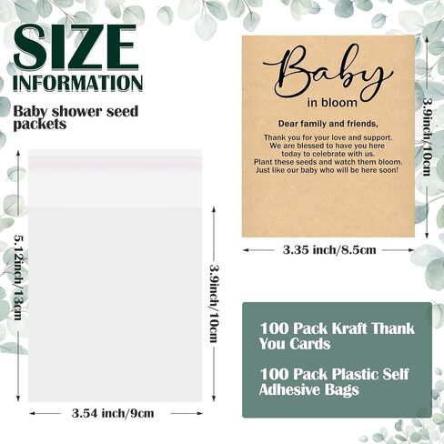 Fumete 100 Sets Baby Shower Seed Packet Favors Plastic Self Adhesive Bags Wildflower Baby in Bloom Kraft Organizer Storage Bag for Party Gift Favors, No Seeds(Classic) in Kuwait