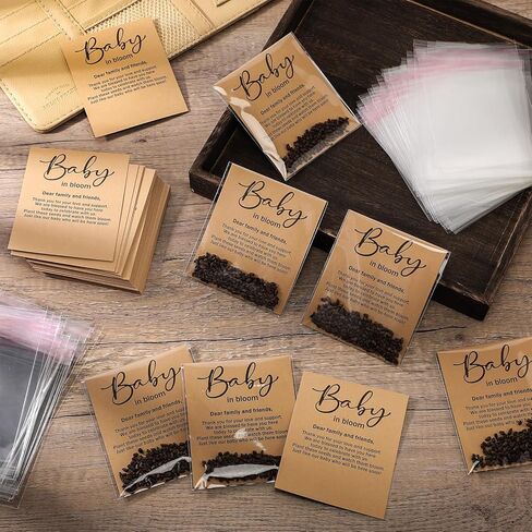 Fumete 100 Sets Baby Shower Seed Packet Favors Plastic Self Adhesive Bags Wildflower Baby in Bloom Kraft Organizer Storage Bag for Party Gift Favors, No Seeds(Classic) in Kuwait