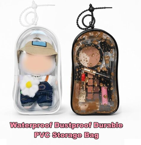 2Pcs Clear Display Case for 17/15cm Plush Doll -Portable Storage Bag with Keychain, Waterand Dust-Resistant,Protective Cover for Collectible Dolls,Jewelry,Cosmetics,Ornaments,Data Line (White+Black) in Saudi Arabia