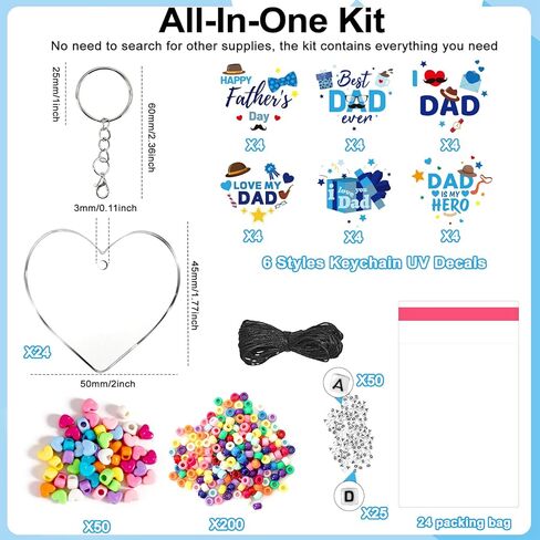 YGEINIT 24 Set Fathers Day Crafts Kits, Dad DIY Keychain Bulk Set with Acrylic Blank and UV DTF Stickers, Father's Craft Gifts Making Kit, Funny Classroom Home Birthday Art Activities Party Favors in Saudi Arabia