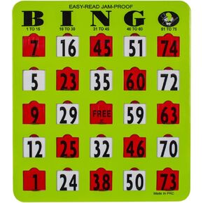 MR CHIPS Jam-Proof Easy-Read Large Print Fingertip Bingo Cards with Sliding Windows - Green 25 Pack - for Seniors, Nursing Homes & Large Groups in Saudi Arabia
