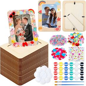 Picture Frame Painting Craft Kit,12 Pack Unfinished Wooden Picture Frames 4 x 6 Inch with Pearl Resin Diamond and Foam Stickers for DIY Paint and Decorate Craft Birthday Wedding Gifts in Saudi Arabia