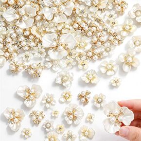90Pcs Rhinestone Faux Pearl Buttons, Flat Back Pearls for Crafting, Fancy Decorative Buttons for Clothes, Embellishments for Crafts, Jewelry Making, DIY Wedding Decor, Crafting Supplies in Saudi Arabia