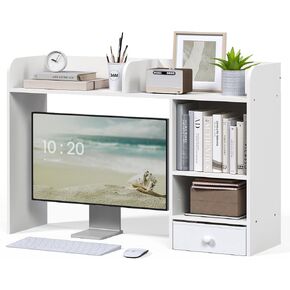 LAND·VOI Desktop Bookshelf, Countertop Storage Hutch with 5 Shelves for Computer Desk, Desk Organizer for Home Office Dorm, Dressing Tabletop, Bar Countertop, White EDS01W in Saudi Arabia