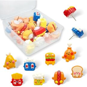 24 Pack Cute Food Push Pins for Cork Board, Decorative Resin Thumb Tacks Featuring Hamburger, Fries, Drinks & Snacks, Funny Decorative Wall Pins for Office, Home, Classroom & Restaurant Decor in Saudi Arabia