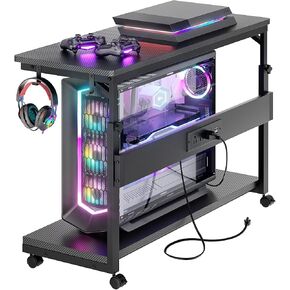 Armocity Computer Tower Stand - Large 32" PC Stand for Floor with Power Outlets, PC Tower Stand for Carpet, PC Holder Under Desk with Wheels and Hooks, Carbon Fiber Black in Kuwait